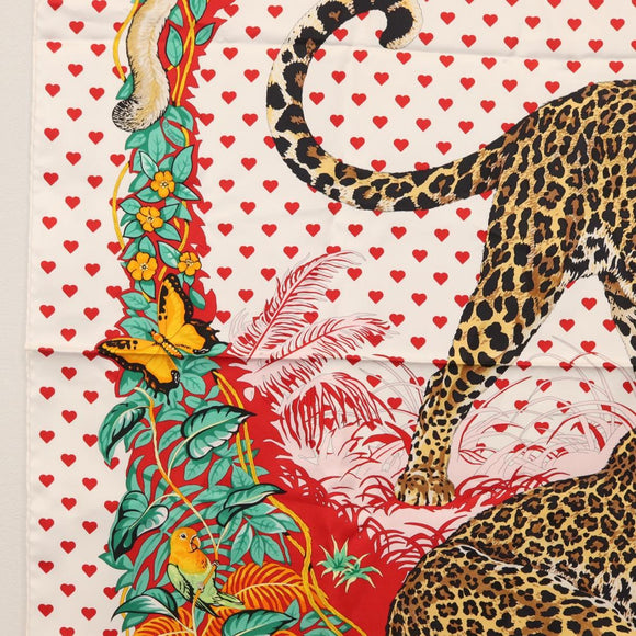 HERMES Carre 90 Scarf ""JUNGLE LOVE"" Silk White Auth am10795SAM