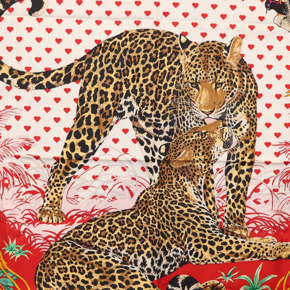 HERMES Carre 90 Scarf ""JUNGLE LOVE"" Silk White Auth am10795SAM