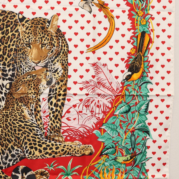 HERMES Carre 90 Scarf ""JUNGLE LOVE"" Silk White Auth am10795SAM