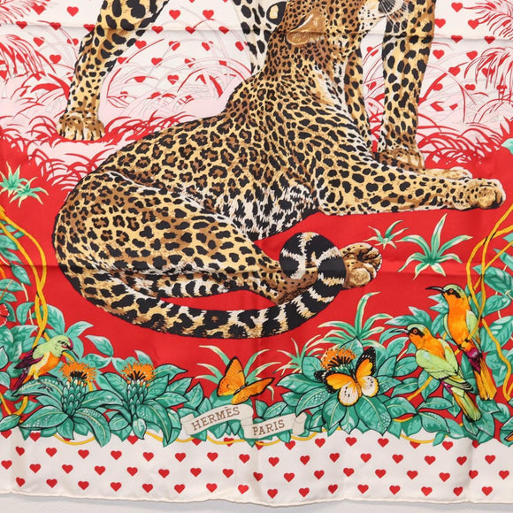 HERMES Carre 90 Scarf ""JUNGLE LOVE"" Silk White Auth am10795SAM