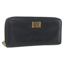 Christian Dior Round Long Wallet Leather Black Gold Auth am10801-1