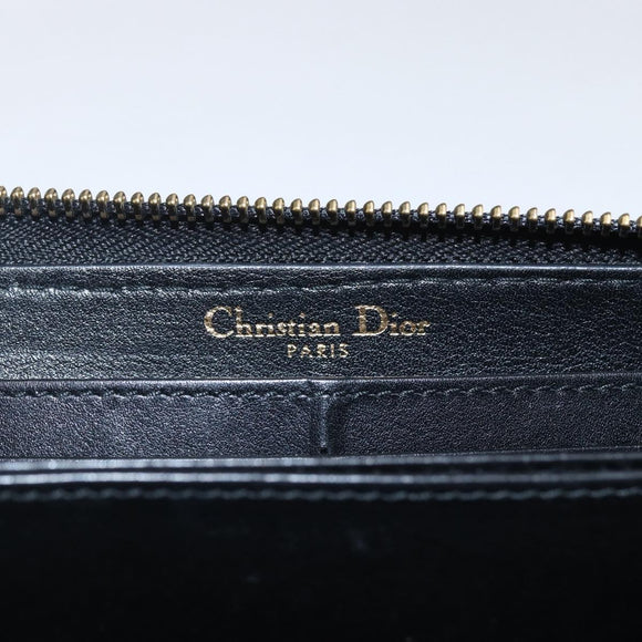 Christian Dior Round Long Wallet Leather Black Gold Auth am10801