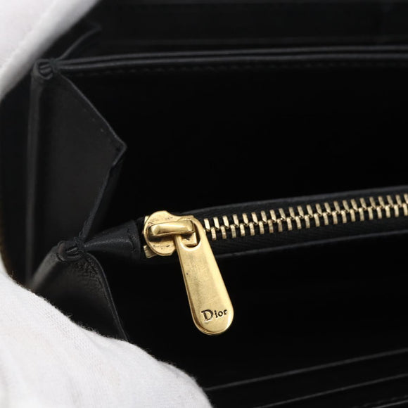 Christian Dior Round Long Wallet Leather Black Gold Auth am10801