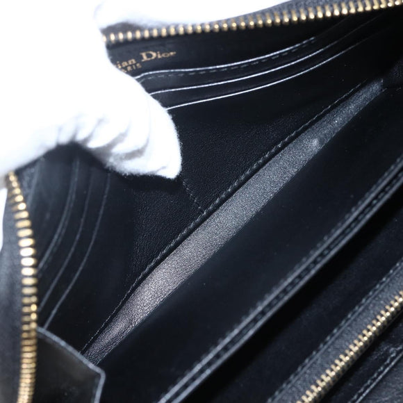 Christian Dior Round Long Wallet Leather Black Gold Auth am10801
