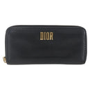 Christian Dior Round Long Wallet Leather Black Gold Auth am10801-2