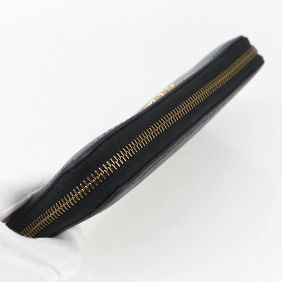 Christian Dior Round Long Wallet Leather Black Gold Auth am10801