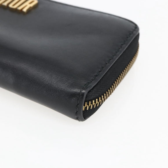 Christian Dior Round Long Wallet Leather Black Gold Auth am10801