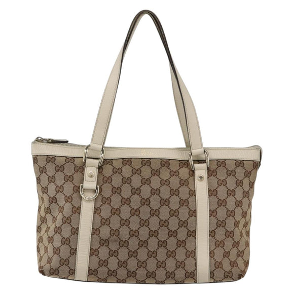 GUCCI GG Canvas Tote Bag Beige Gold 141470 Auth am10802