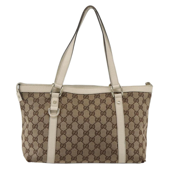 GUCCI GG Canvas Tote Bag Beige Gold 141470 Auth am10802