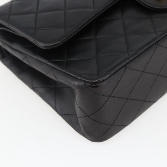 CHANEL Matelasse 25 Double Flap Chain Bag Lammleder Schwarz CC Auth am10803SAM