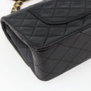 CHANEL Matelasse 25 Double Flap Chain Bag Lammleder Schwarz CC Auth am10803SAM-8