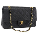 CHANEL Matelasse 25 Double Flap Chain Bag Lammleder Schwarz CC Auth am10803SAM-1
