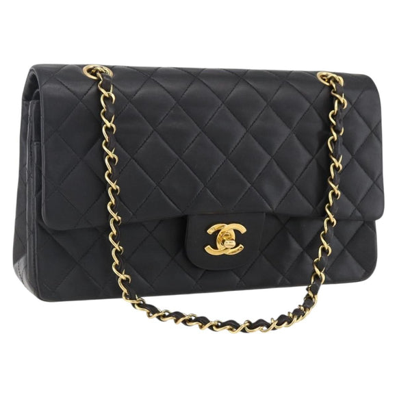 CHANEL Matelasse 25 Double Flap Chain Bag Lammleder Schwarz CC Auth am10803SAM