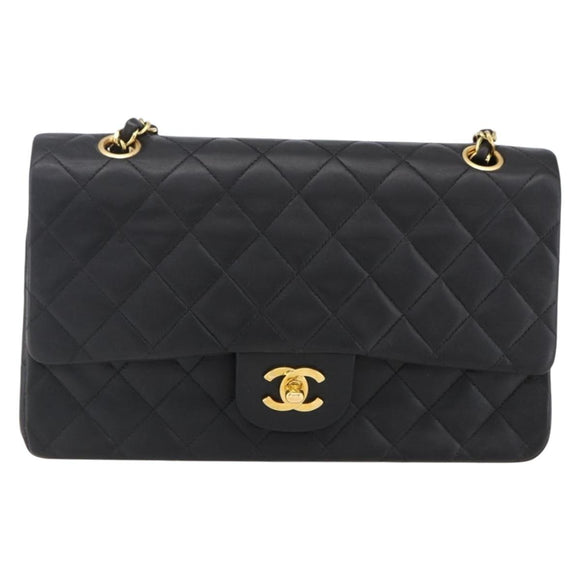 CHANEL Matelasse 25 Double Flap Chain Bag Lammleder Schwarz CC Auth am10803SAM