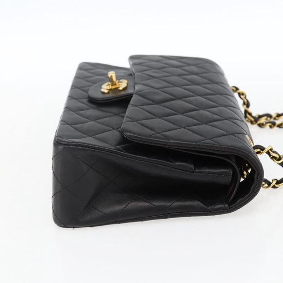 CHANEL Matelasse 25 Double Flap Chain Bag Lammleder Schwarz CC Auth am10803SAM