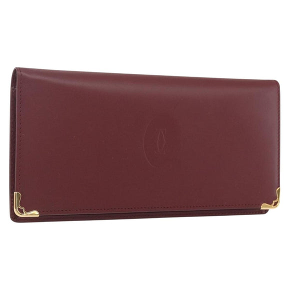 CARTIER Must Line Long Wallet Leather Bordeaux Gold Auth am10805V