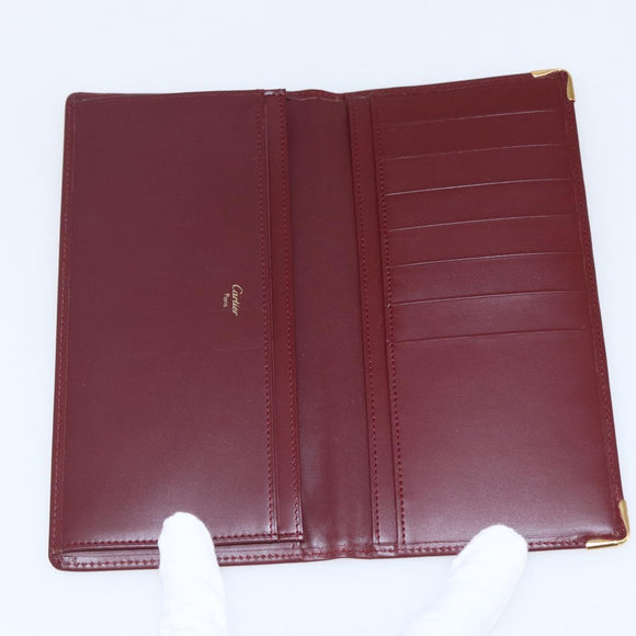 CARTIER Must Line Long Wallet Leather Bordeaux Gold Auth am10805V