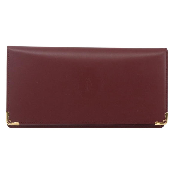 CARTIER Must Line Long Wallet Leather Bordeaux Gold Auth am10805V