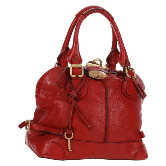 Chloe Paddington Hand Bag Leather Red Gold Auth am10806V