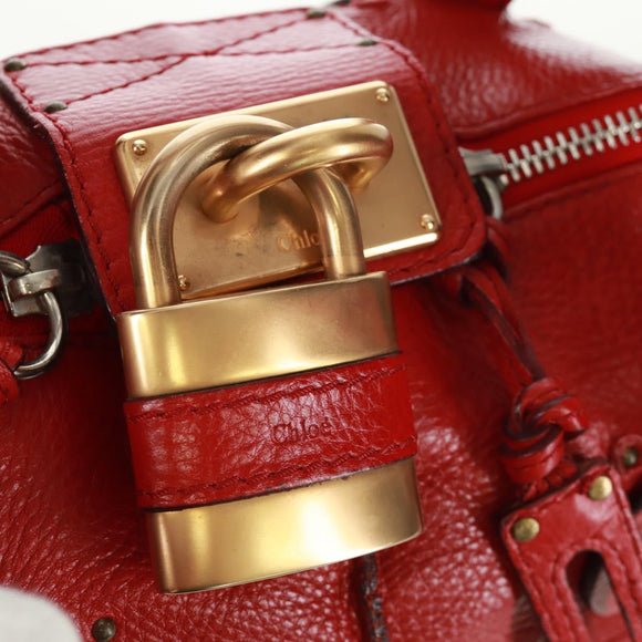 Chloe Paddington Hand Bag Leather Red Gold Auth am10806V