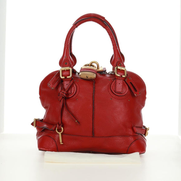 Chloe Paddington Hand Bag Leather Red Gold Auth am10806V