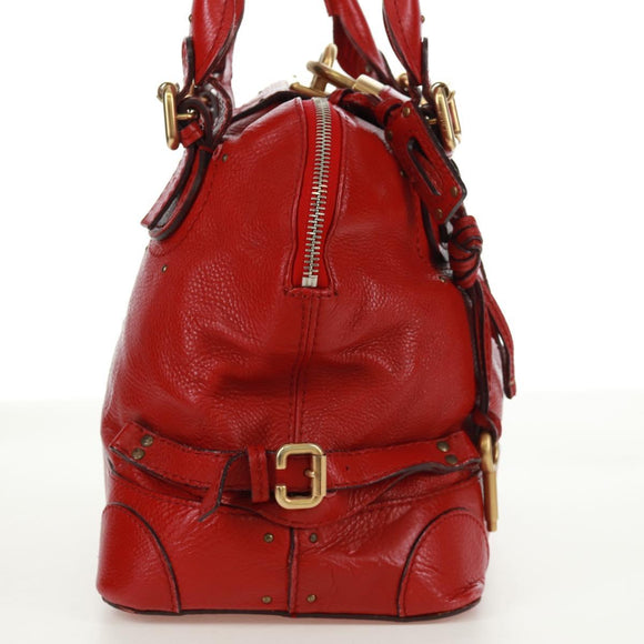 Chloe Paddington Hand Bag Leather Red Gold Auth am10806V