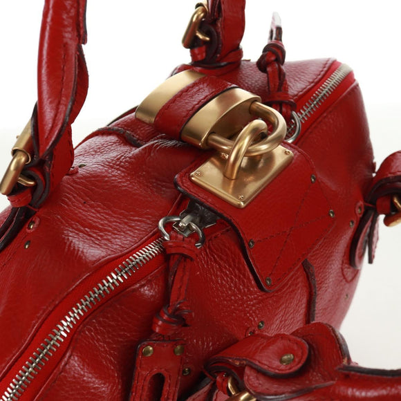 Chloe Paddington Hand Bag Leather Red Gold Auth am10806V
