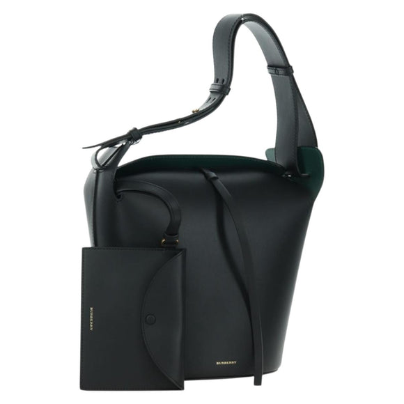BURBERRY bucket Shoulder Bag Leather Black Gold Auth am10807V