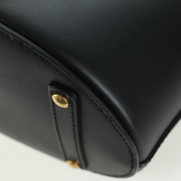 BURBERRY bucket Shoulder Bag Leather Black Gold Auth am10807V