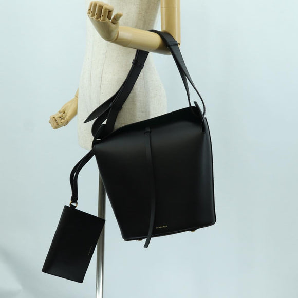 BURBERRY bucket Shoulder Bag Leather Black Gold Auth am10807V