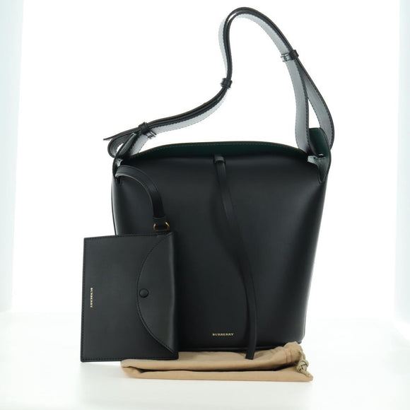 BURBERRY bucket Shoulder Bag Leather Black Gold Auth am10807V