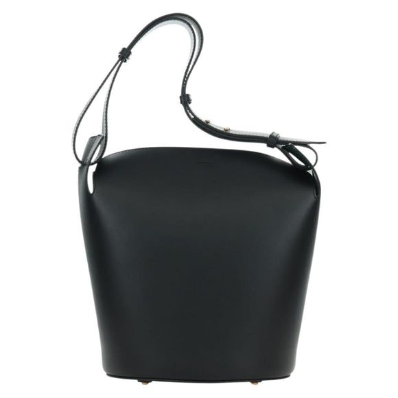 BURBERRY bucket Shoulder Bag Leather Black Gold Auth am10807V