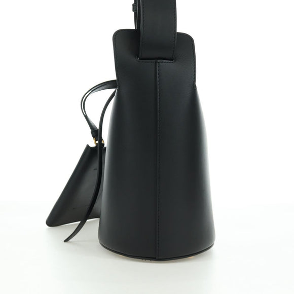 BURBERRY bucket Shoulder Bag Leather Black Gold Auth am10807V