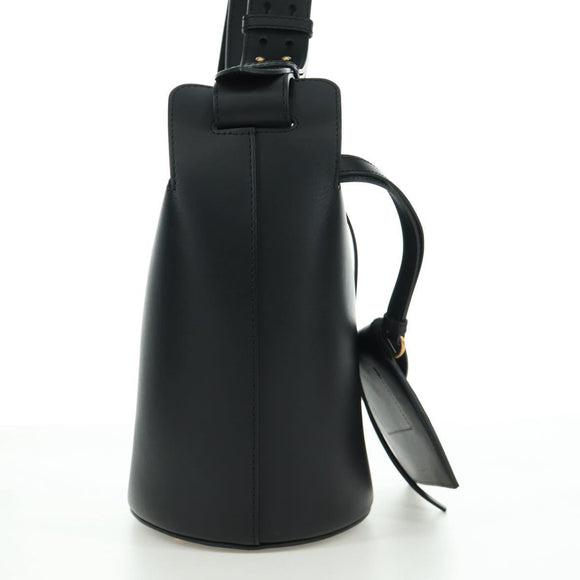 BURBERRY bucket Shoulder Bag Leather Black Gold Auth am10807V