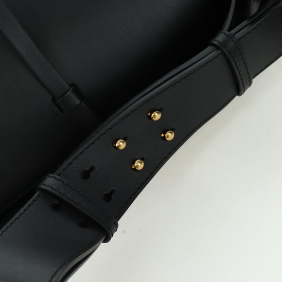 BURBERRY bucket Shoulder Bag Leather Black Gold Auth am10807V