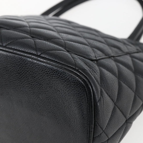 CHANEL Matelasse Reprint Tote Bag Caviar Skin Black Silver CC Auth am10812SAM