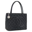 CHANEL Matelasse Reprint Tote Bag Caviar Skin Black Silver CC Auth am10812SAM-1