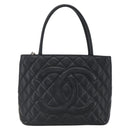 CHANEL Matelasse Reprint Tote Bag Caviar Skin Black Silver CC Auth am10812SAM-13