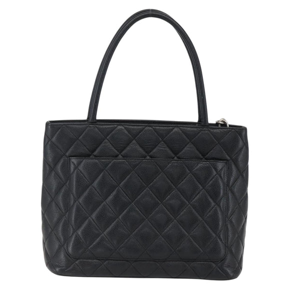 CHANEL Matelasse Reprint Tote Bag Caviar Skin Black Silver CC Auth am10812SAM
