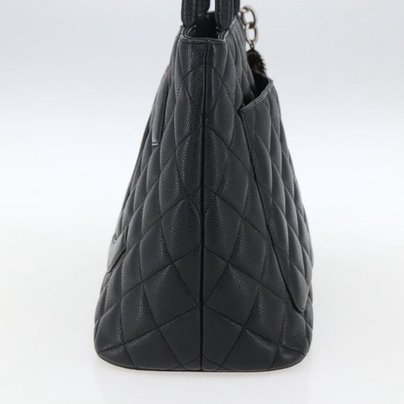 CHANEL Matelasse Reprint Tote Bag Caviar Skin Black Silver CC Auth am10812SAM