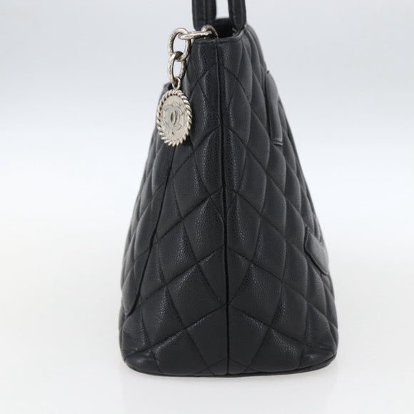 CHANEL Matelasse Reprint Tote Bag Caviar Skin Black Silver CC Auth am10812SAM