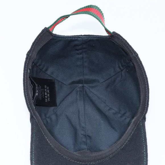 GUCCI Web Sherry Line Cap Wool L Black Red Green 353505 Auth am10816