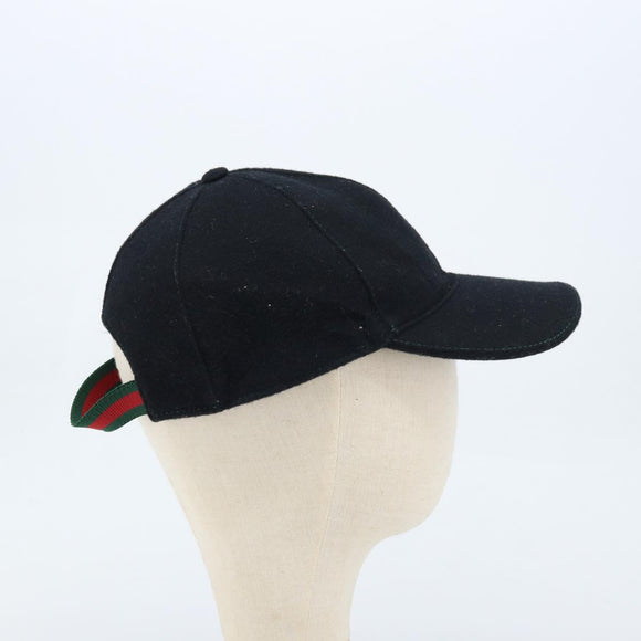 GUCCI Web Sherry Line Cap Wool L Black Red Green 353505 Auth am10816