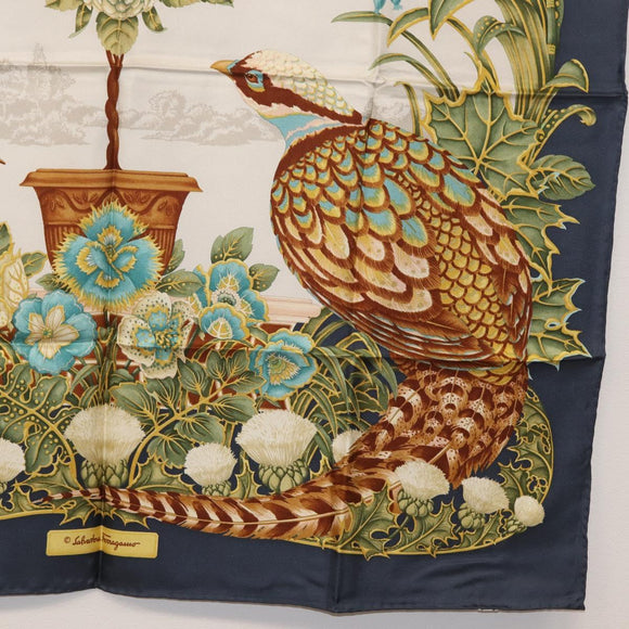 Salvatore Ferragamo Bird Scarf Silk Navy Auth am10817V
