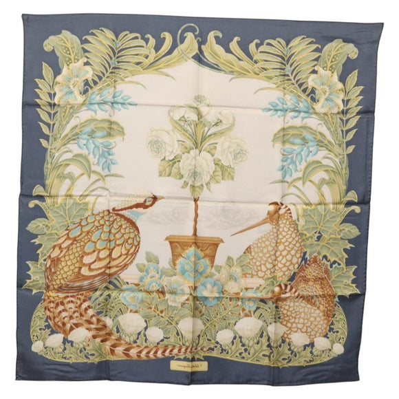 Salvatore Ferragamo Bird Scarf Silk Navy Auth am10817V