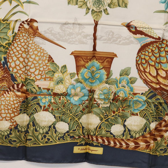 Salvatore Ferragamo Bird Scarf Silk Navy Auth am10817V