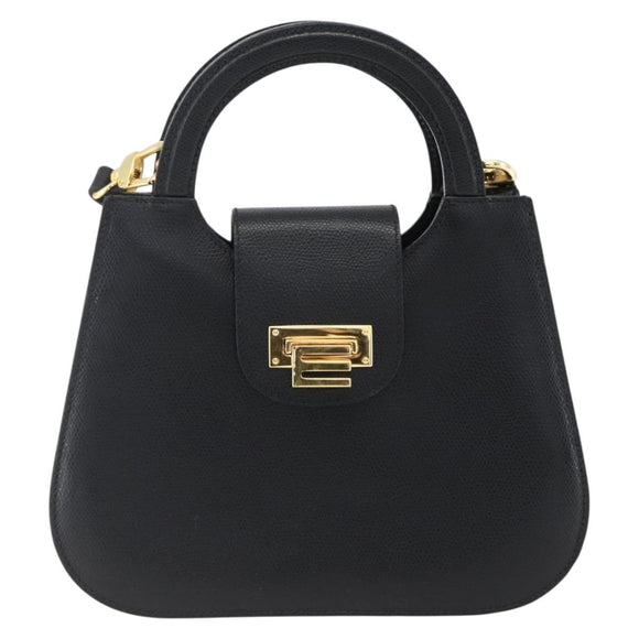 ETRO Hand Bag Leather 2way Black Gold Auth am10819V