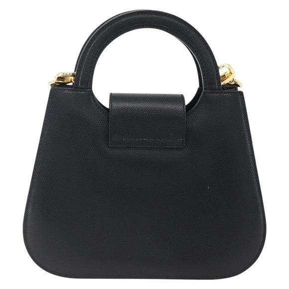 ETRO Hand Bag Leather 2way Black Gold Auth am10819V