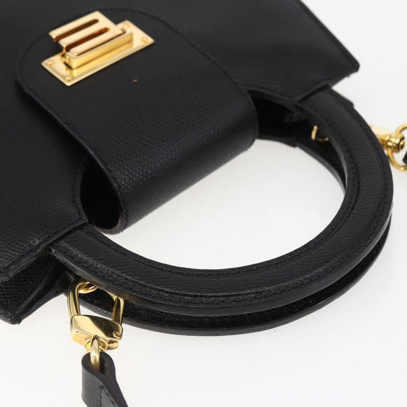 ETRO Hand Bag Leather 2way Black Gold Auth am10819V