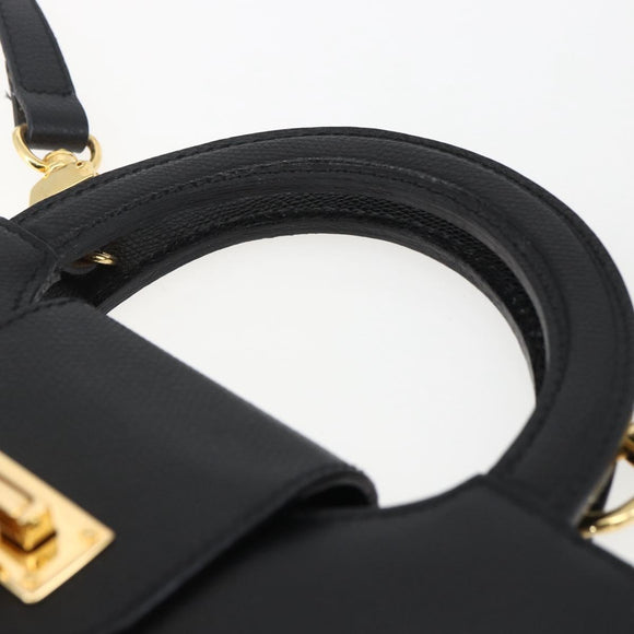 ETRO Hand Bag Leather 2way Black Gold Auth am10819V